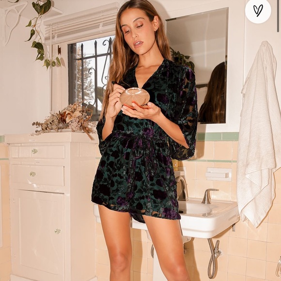 Lulus Completely Enamored Green Floral Velvet Romper - Picture 2 of 8